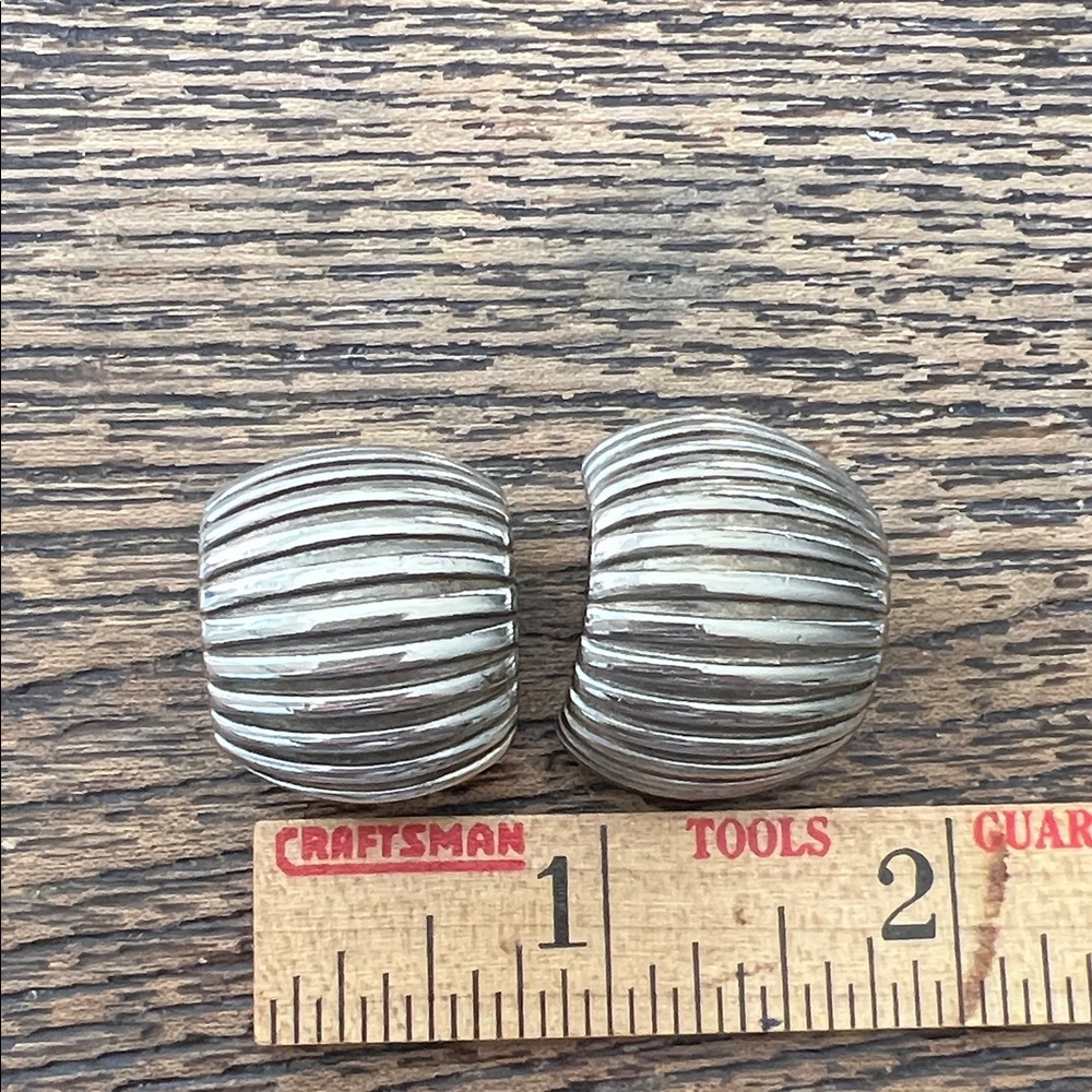 Vintage Givenchy Silver Runway ribbed huge clip on earrings